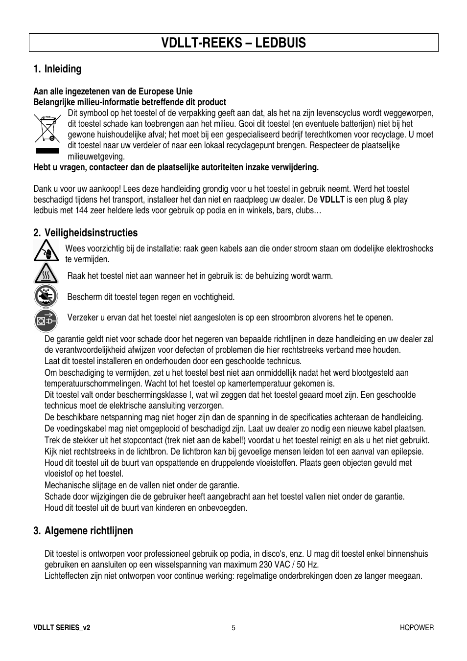 Vdllt-reeks – ledbuis | Velleman VDLLT series User Manual | Page 5 / 16