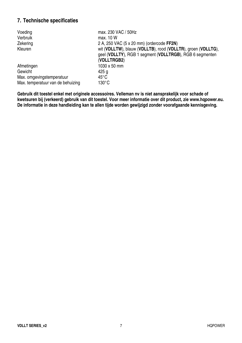 Velleman VDLLT series User Manual | Page 7 / 16