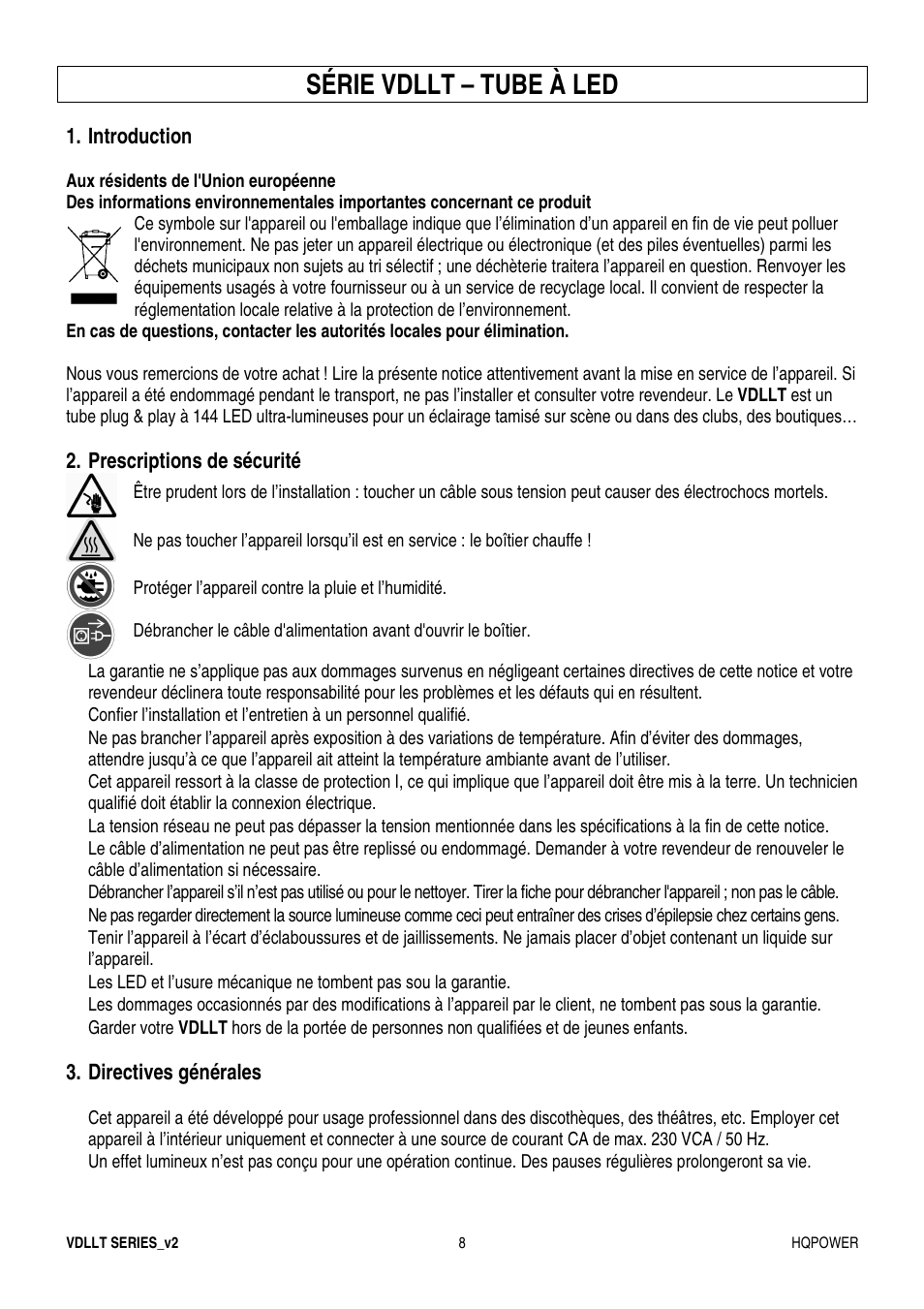Série vdllt – tube à led | Velleman VDLLT series User Manual | Page 8 / 16