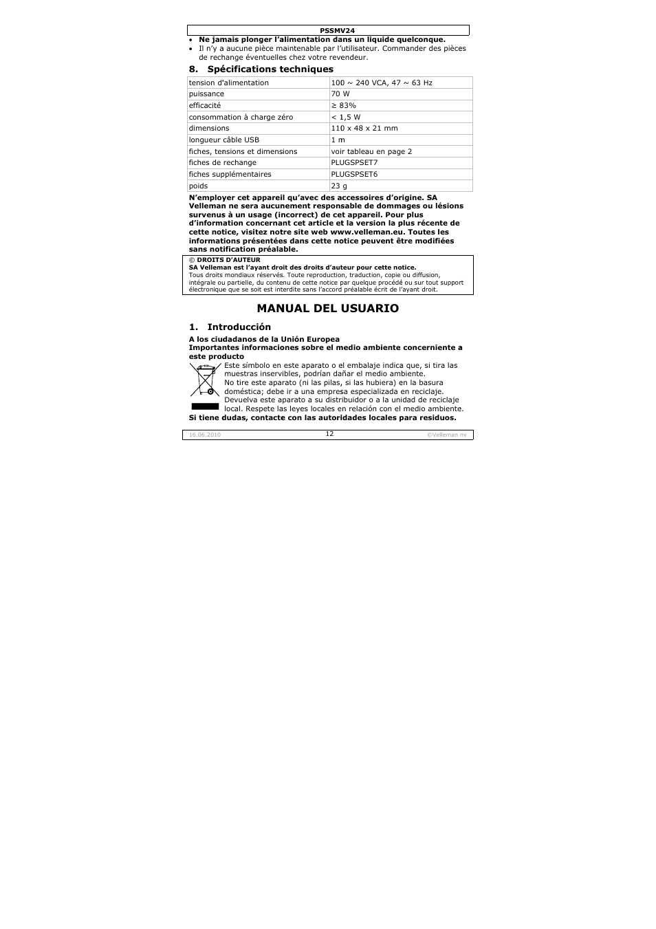 Nual del, Usuario | Velleman PSSMV24 User Manual | Page 12 / 23