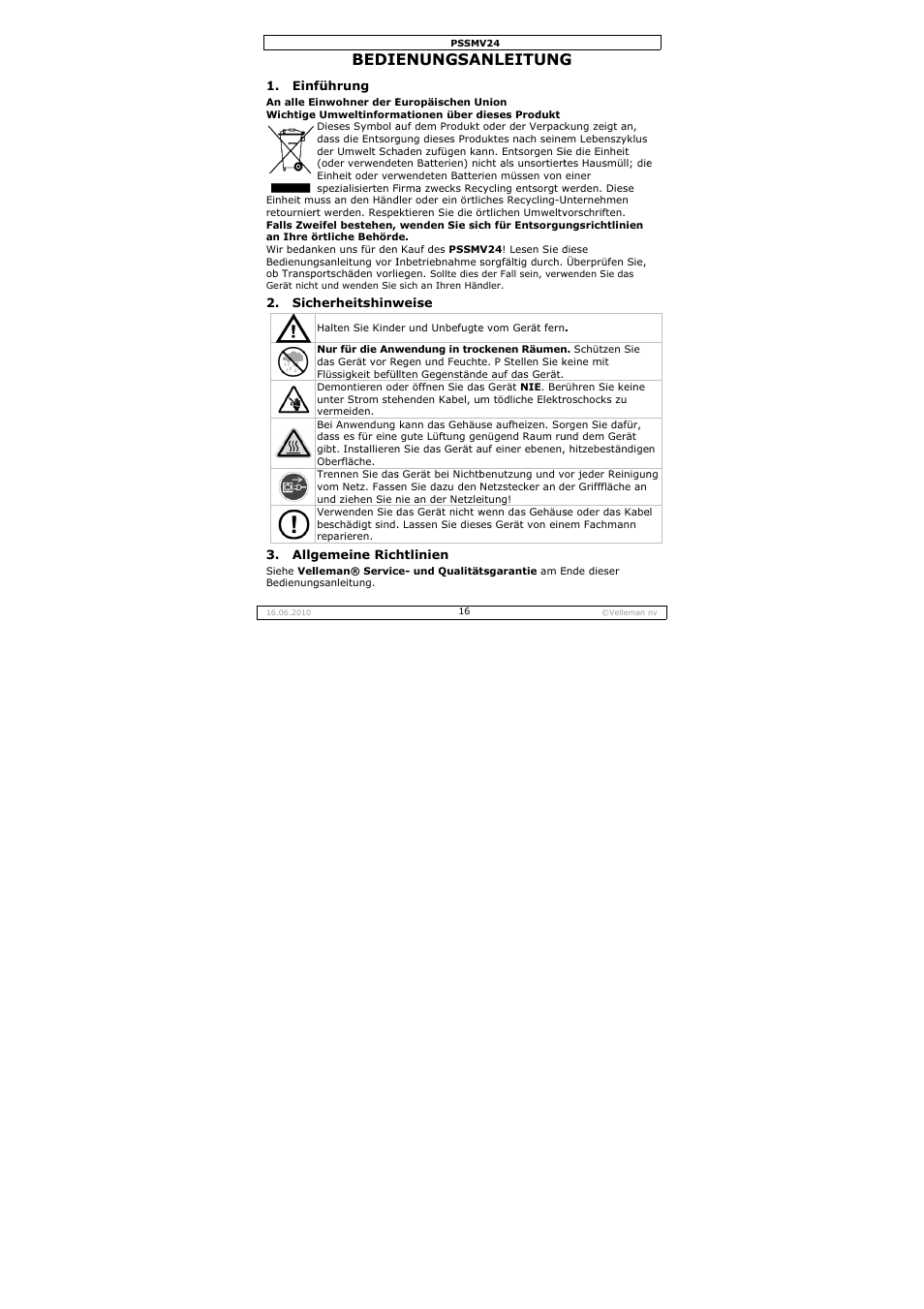 Bedie, Enungsa, Nleitung | Velleman PSSMV24 User Manual | Page 16 / 23