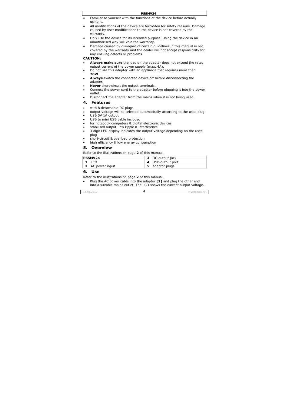 Velleman PSSMV24 User Manual | Page 4 / 23