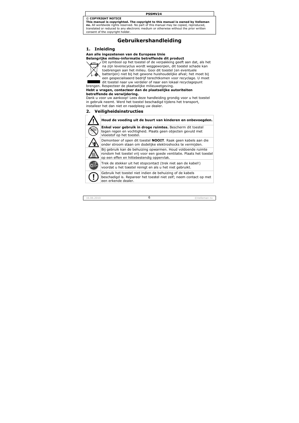 Ruikersha, Ndleiding | Velleman PSSMV24 User Manual | Page 6 / 23