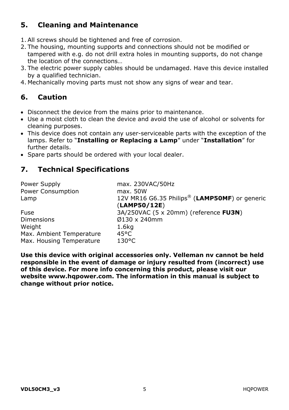 Velleman VDL50CM3 User Manual | Page 5 / 22