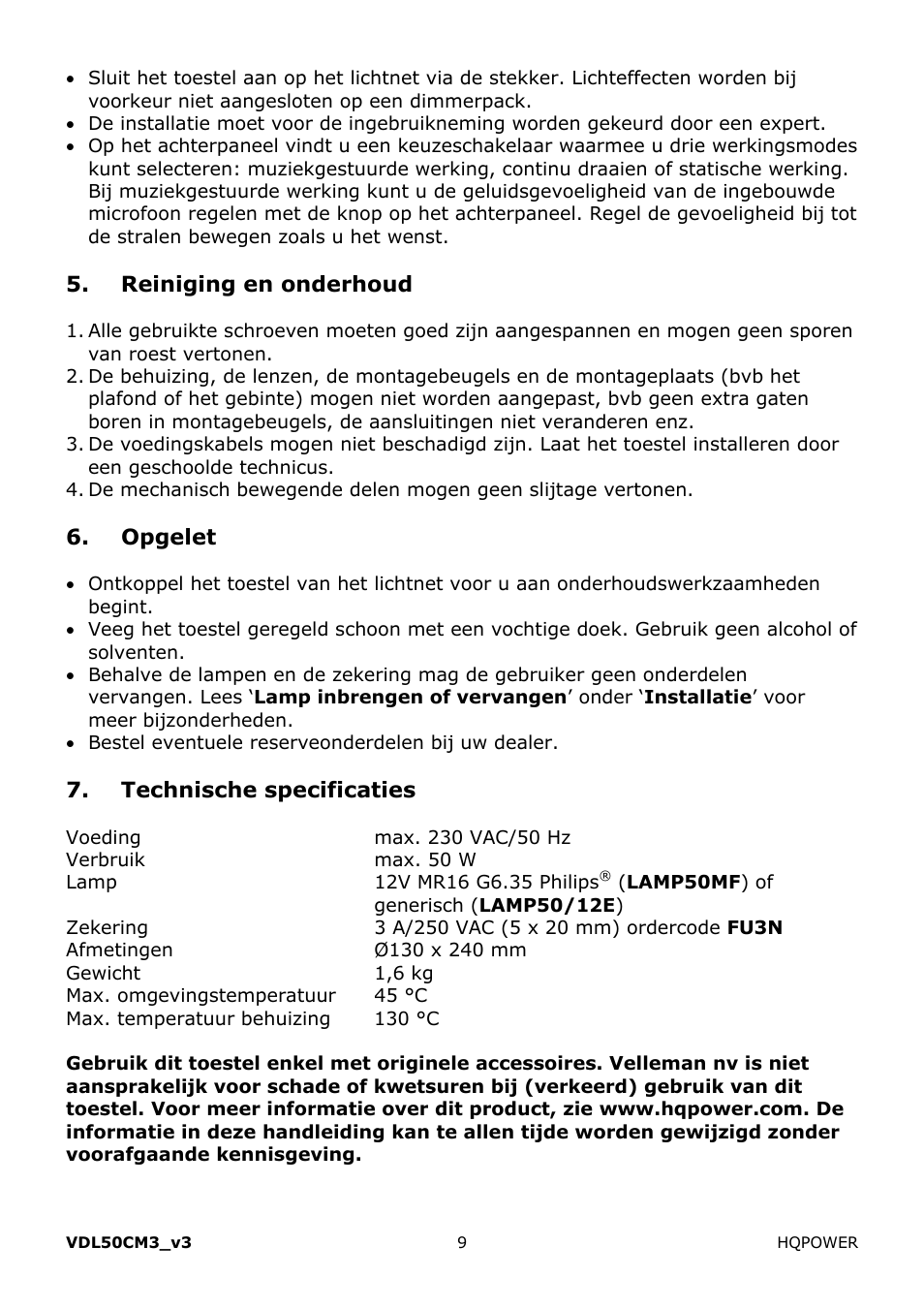 Velleman VDL50CM3 User Manual | Page 9 / 22