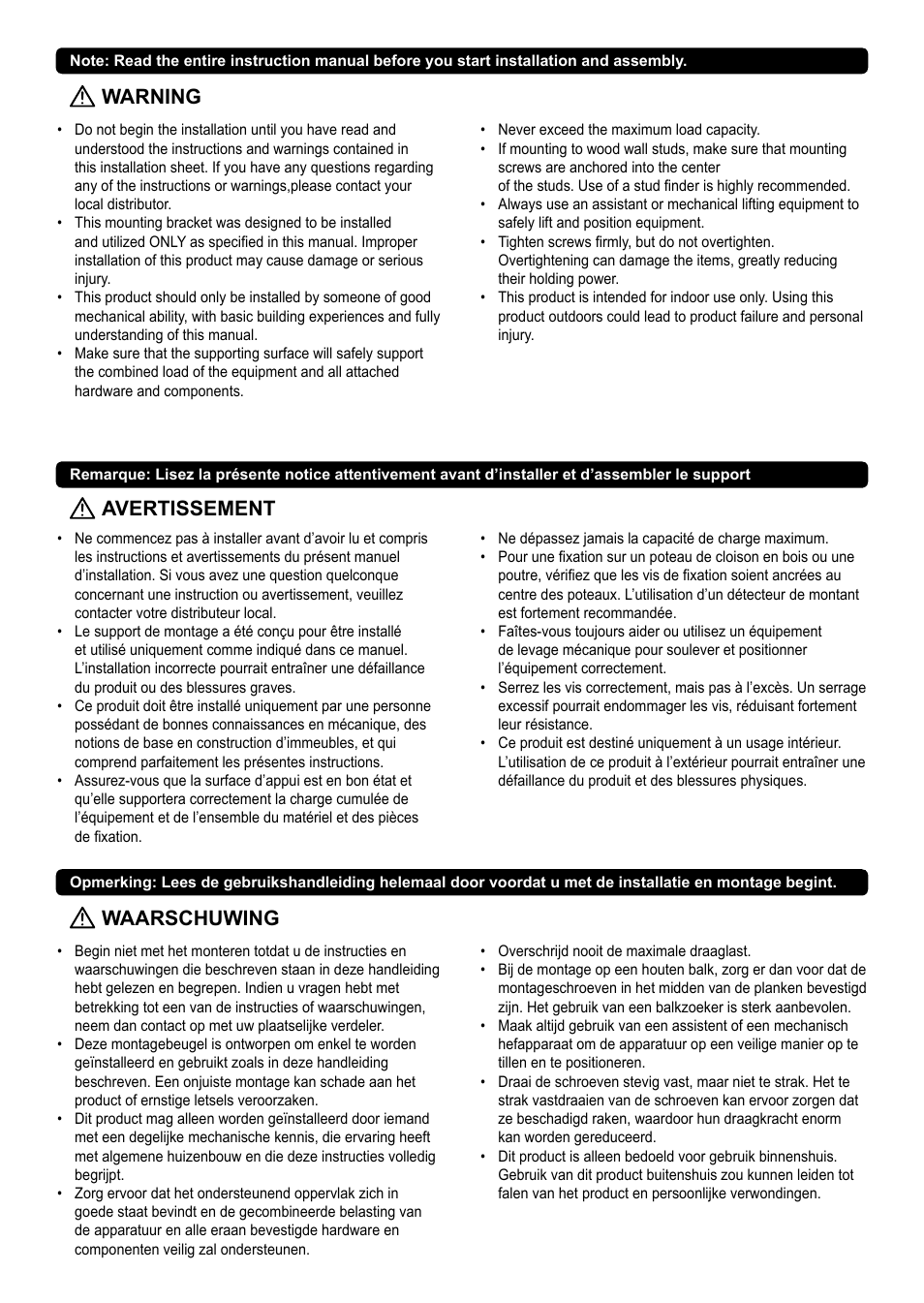 Warning avertissement waarschuwing | Velleman WB035 User Manual | Page 2 / 14