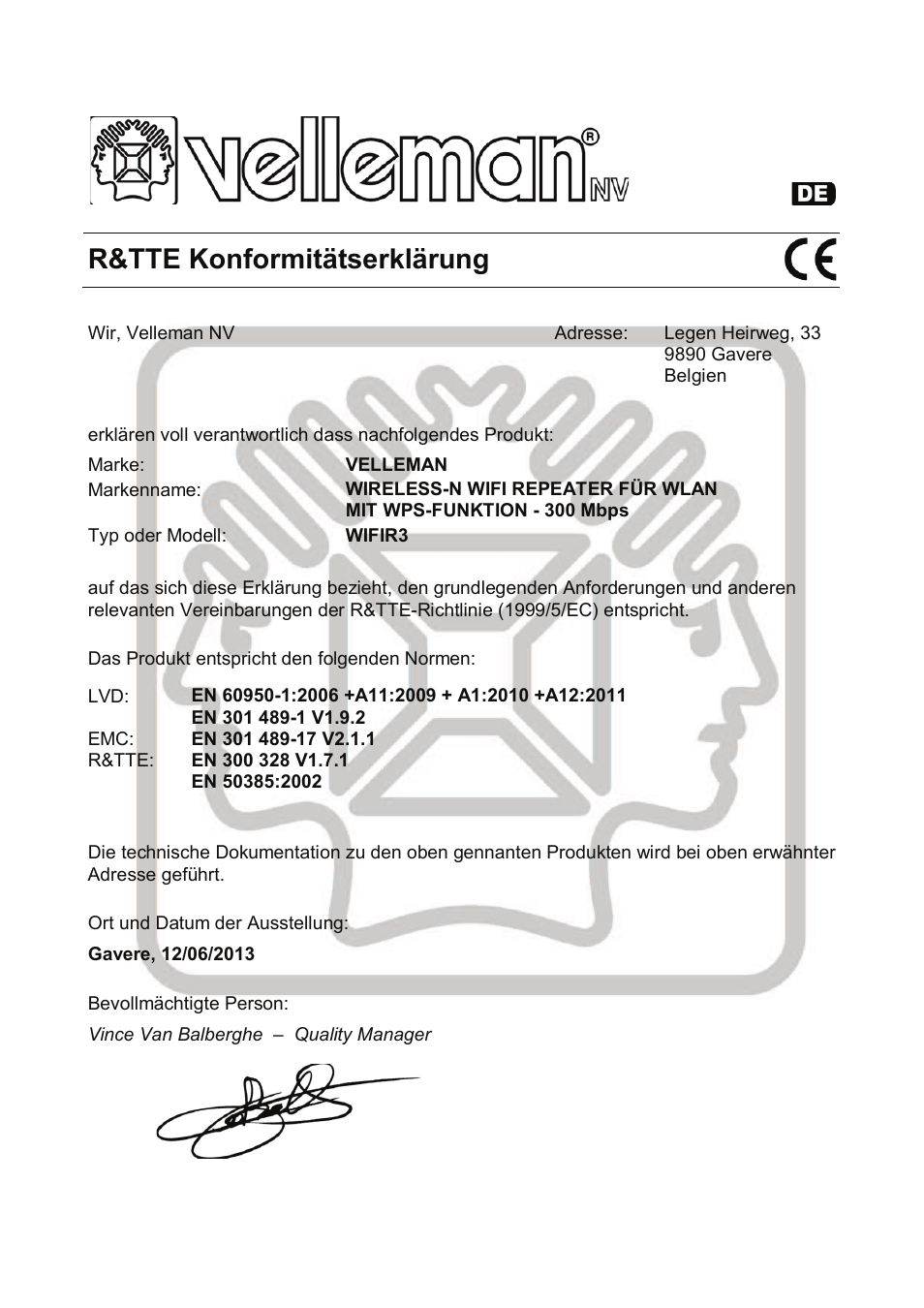 R&tte konformitätserklärung | Velleman WIFIR3 User Manual | Page 136 / 145