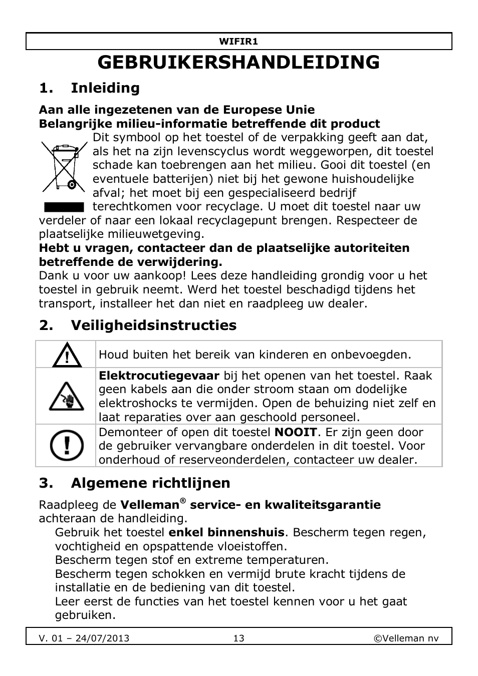 Gebruikershandleiding | Velleman WIFIR1 User Manual | Page 13 / 55