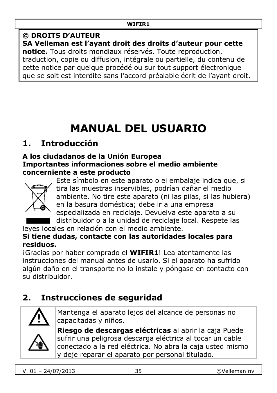 Manual del usuario | Velleman WIFIR1 User Manual | Page 35 / 55