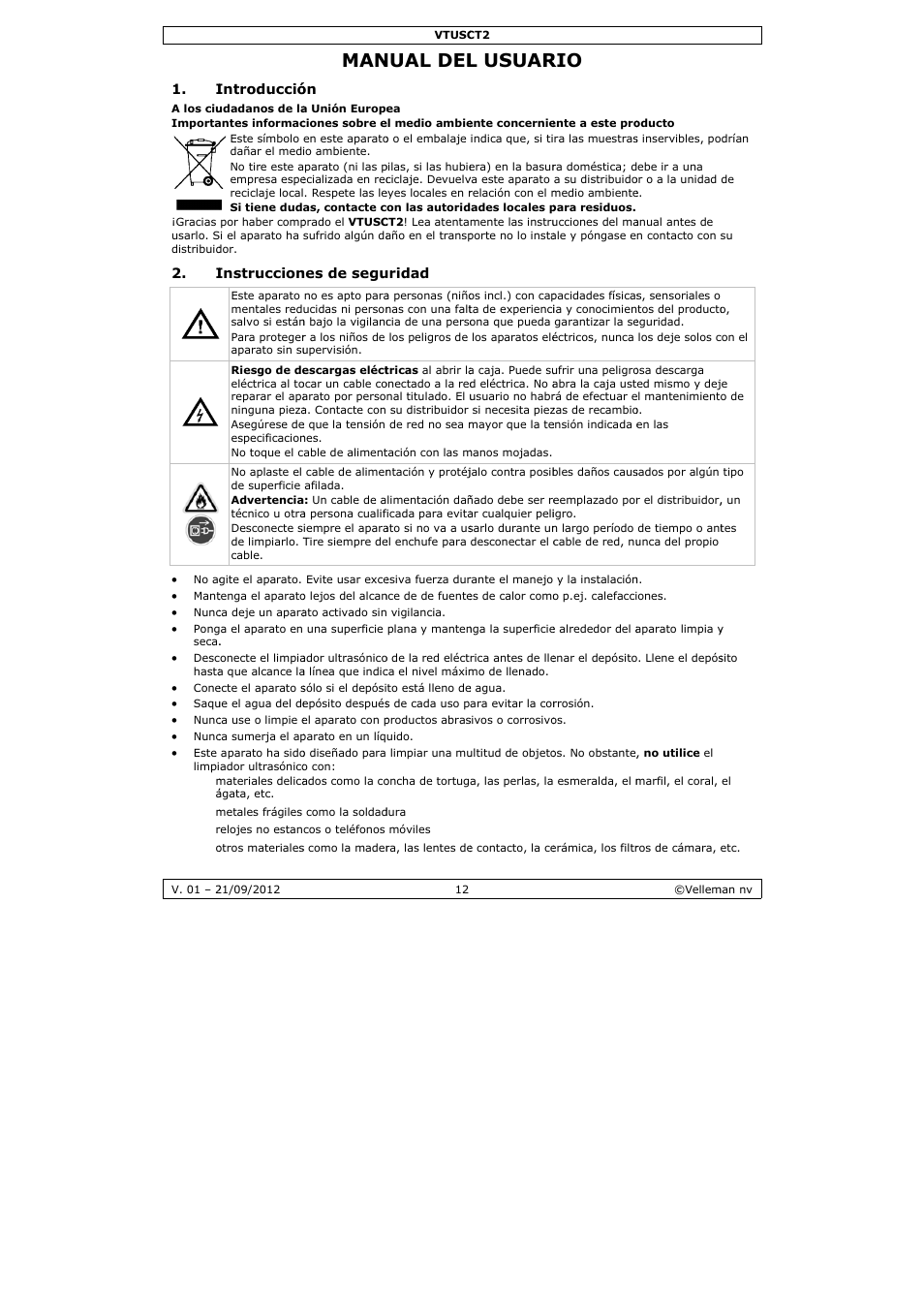 Manual del usuario, Nual del, L usuar | Velleman VTUSCT2 User Manual | Page 12 / 23