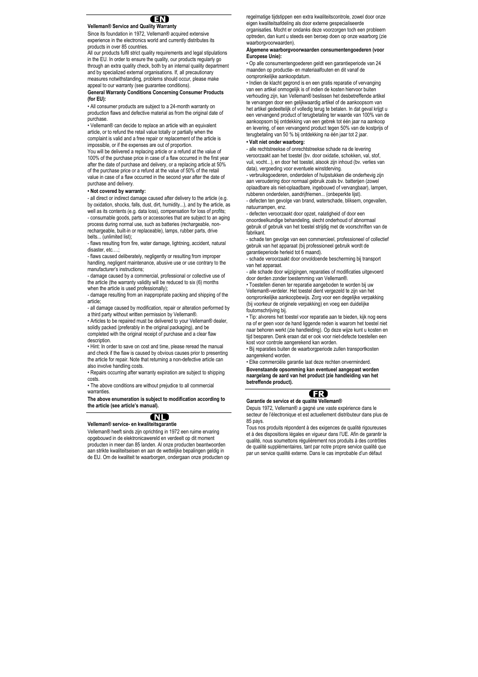 Warranty | Velleman VTUSCT2 User Manual | Page 21 / 23