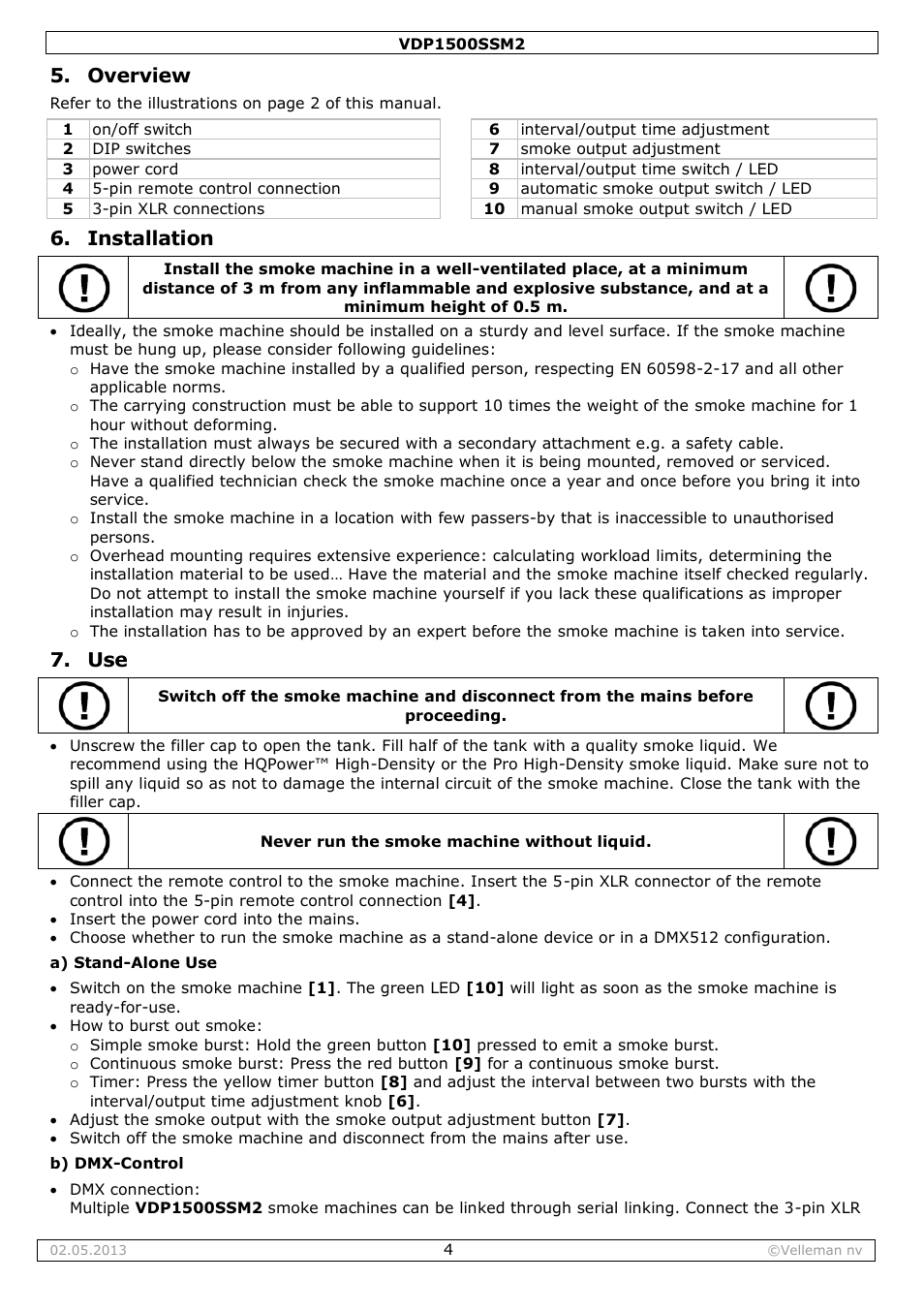 Overview, Installation | Velleman VDP1500SSM2 User Manual | Page 4 / 22