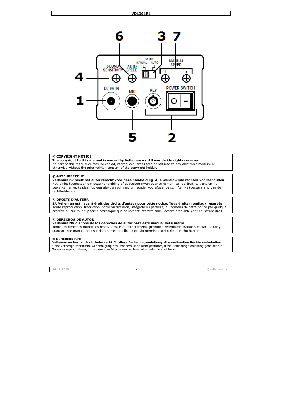 Velleman VDL301RL User Manual | Page 2 / 14