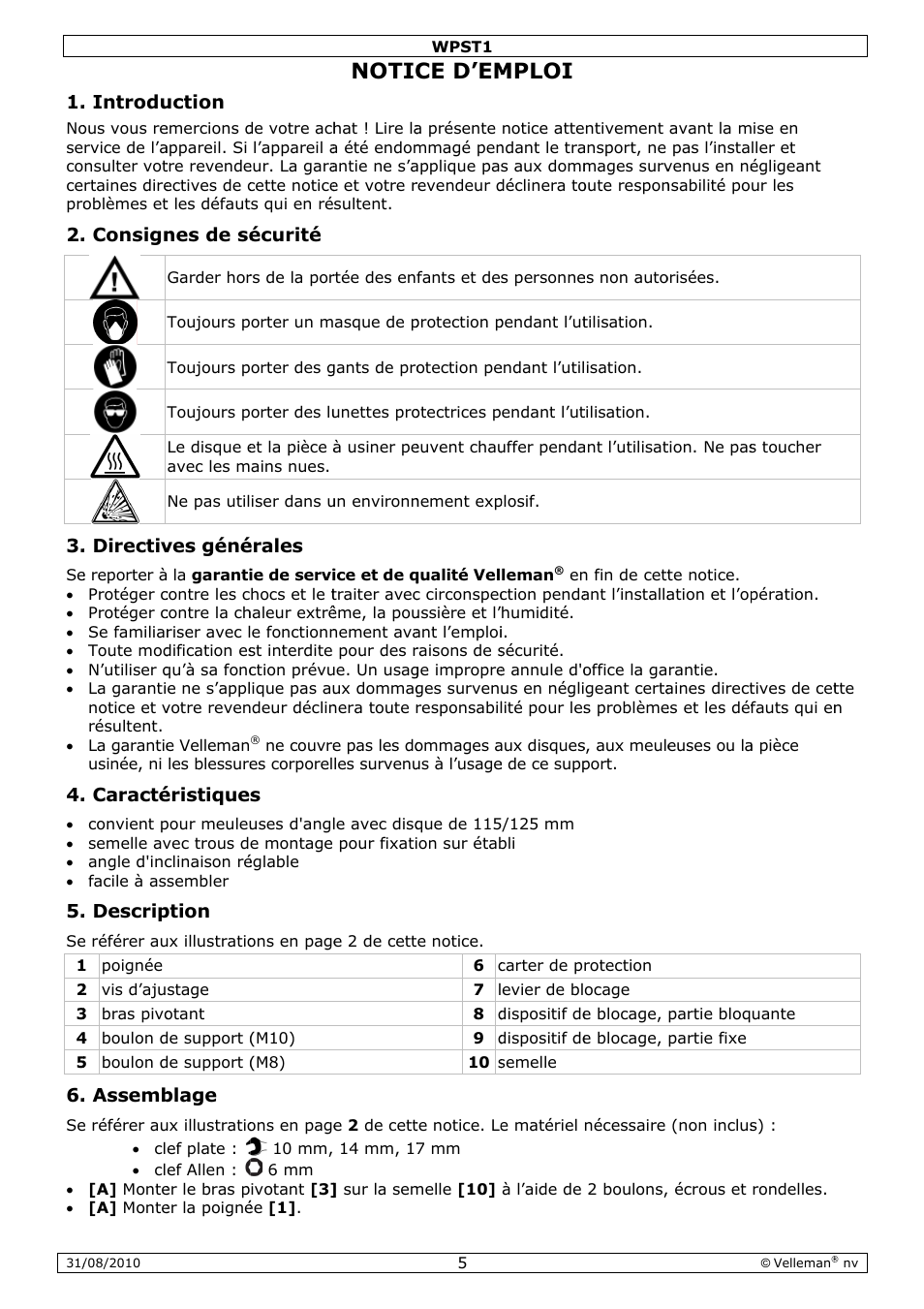 Notic, Ce d’em, Mploi | Velleman WPST1 User Manual | Page 5 / 17