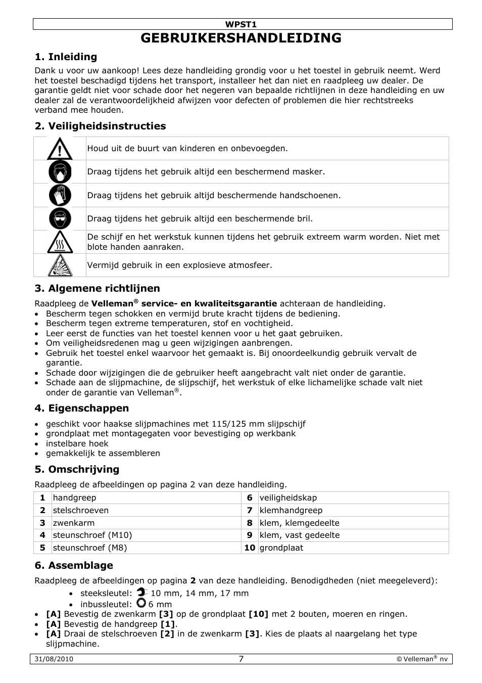Gebr, Ruiker, Rshan | Ndleid, Ding | Velleman WPST1 User Manual | Page 7 / 17