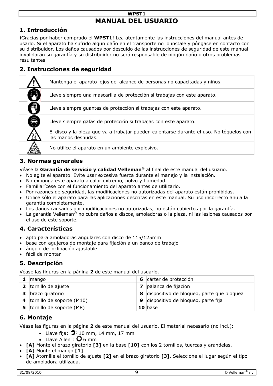 Manual, L del u, Usuari | Velleman WPST1 User Manual | Page 9 / 17