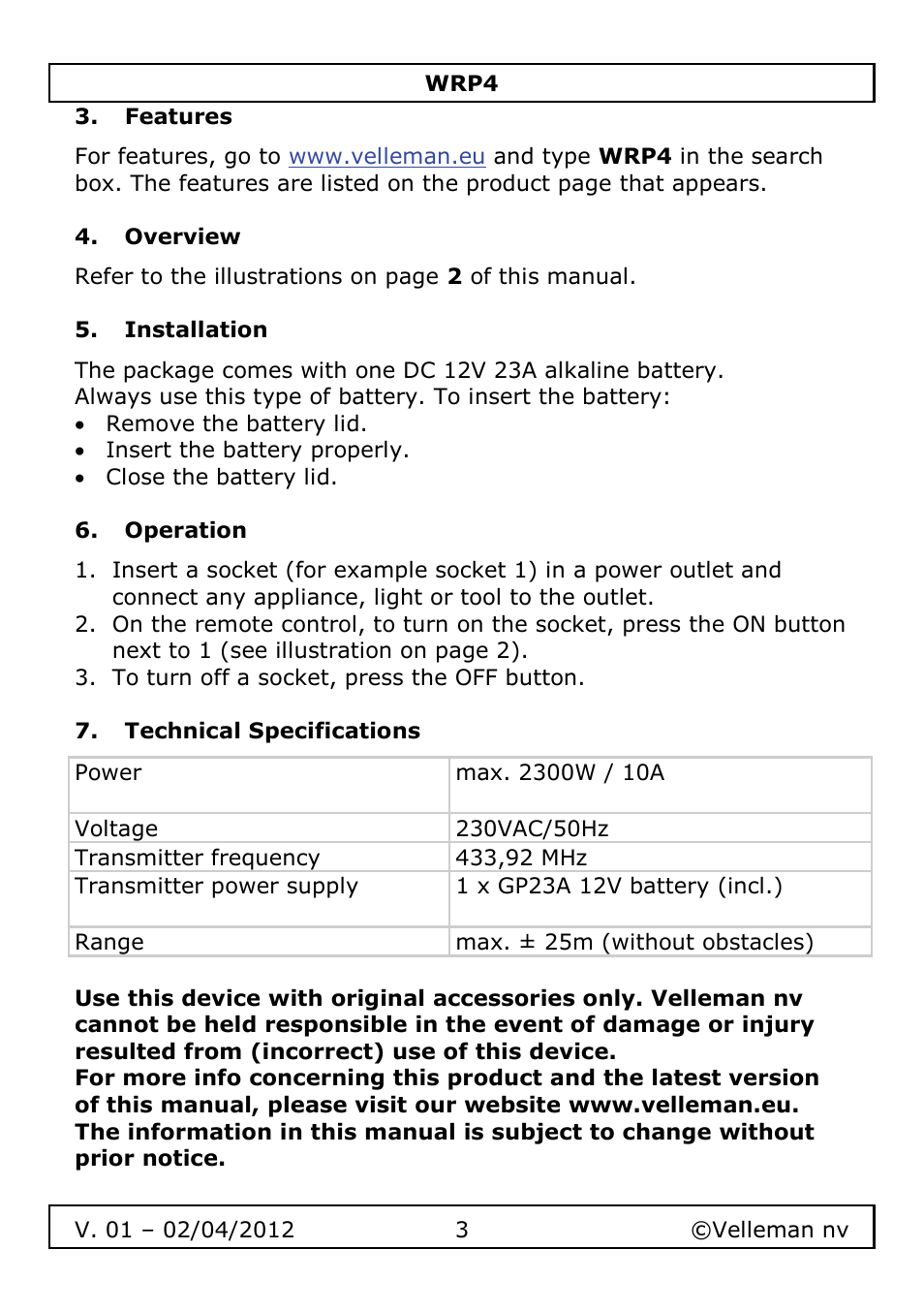 Velleman WRP4 User Manual | Page 3 / 15