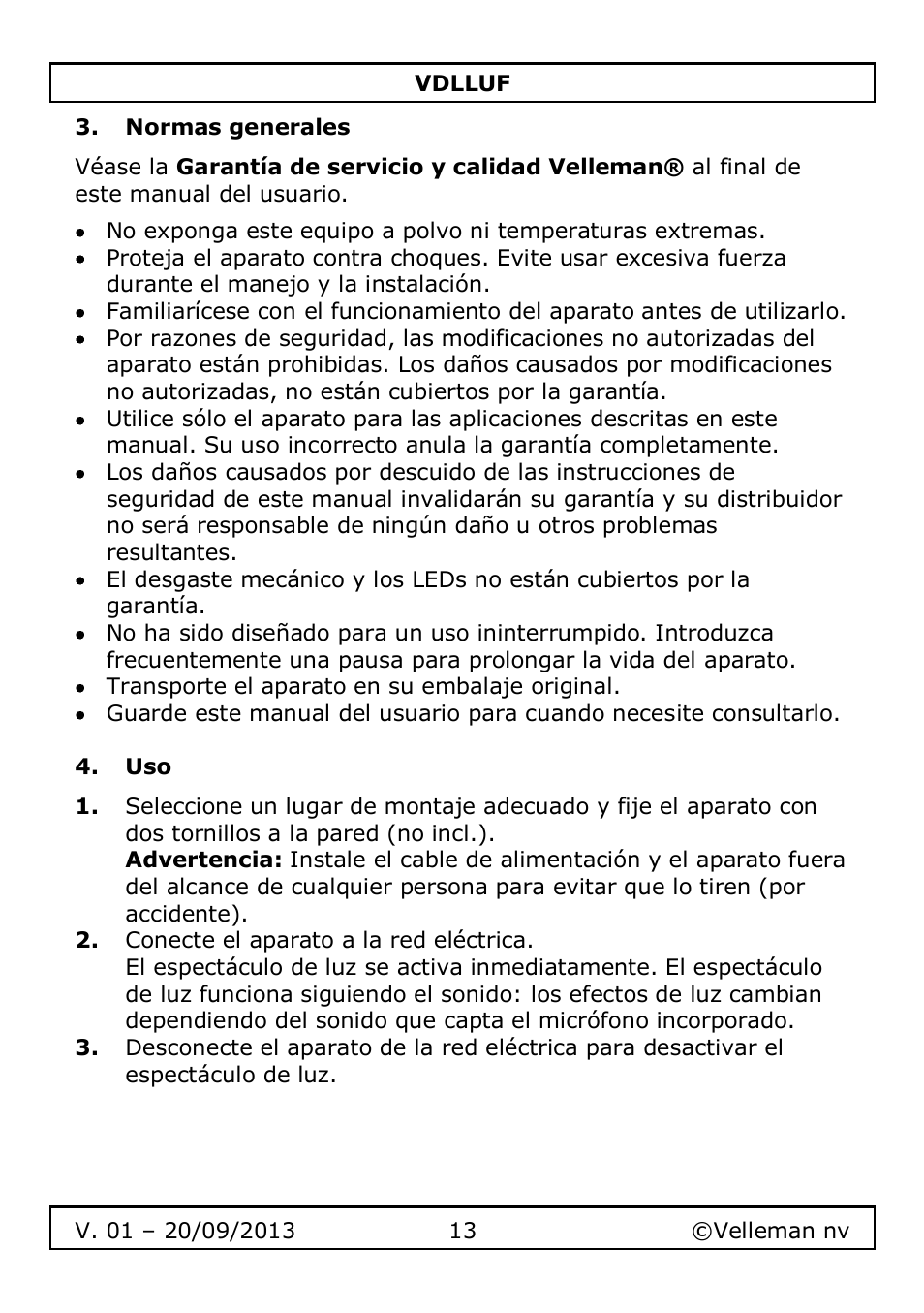 Normas generales | Velleman VDLLUF User Manual | Page 13 / 23
