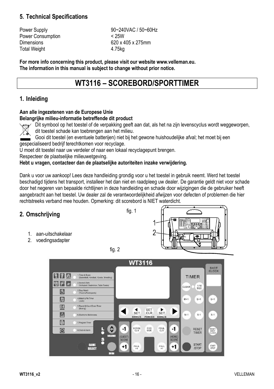 Wt3116 – scorebord/sporttimer | Velleman WT3116 User Manual | Page 16 / 78
