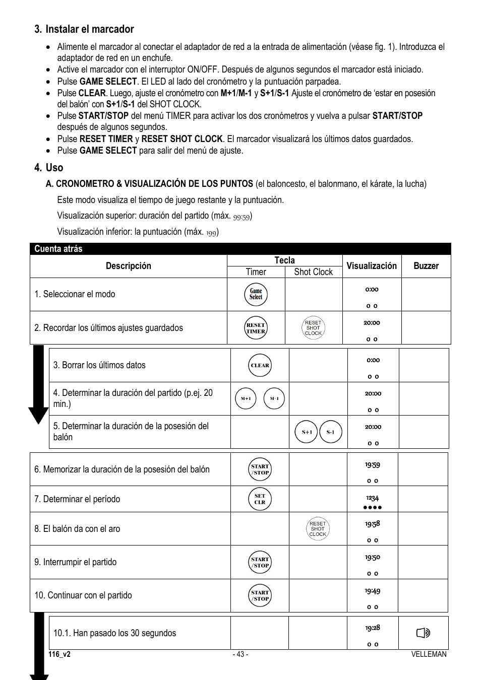 Instalar el marcador | Velleman WT3116 User Manual | Page 43 / 78