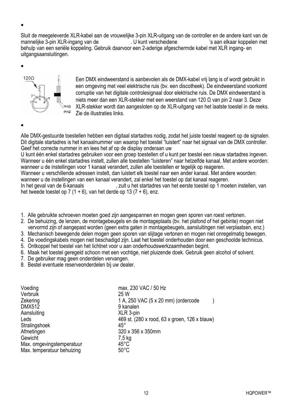 Reiniging en onderhoud, Technische specificaties | Velleman VDPL300MF4 User Manual | Page 12 / 32