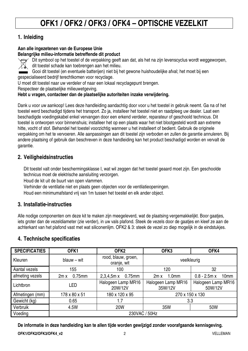 Ofk1 / ofk2 / ofk3 / ofk4 – optische vezelkit | Velleman OFKx User Manual | Page 2 / 5