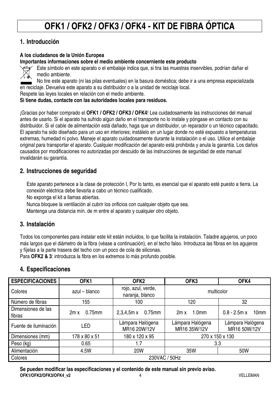 Ofk1 / ofk2 / ofk3 / ofk4 - kit de fibra óptica | Velleman OFKx User Manual | Page 4 / 5