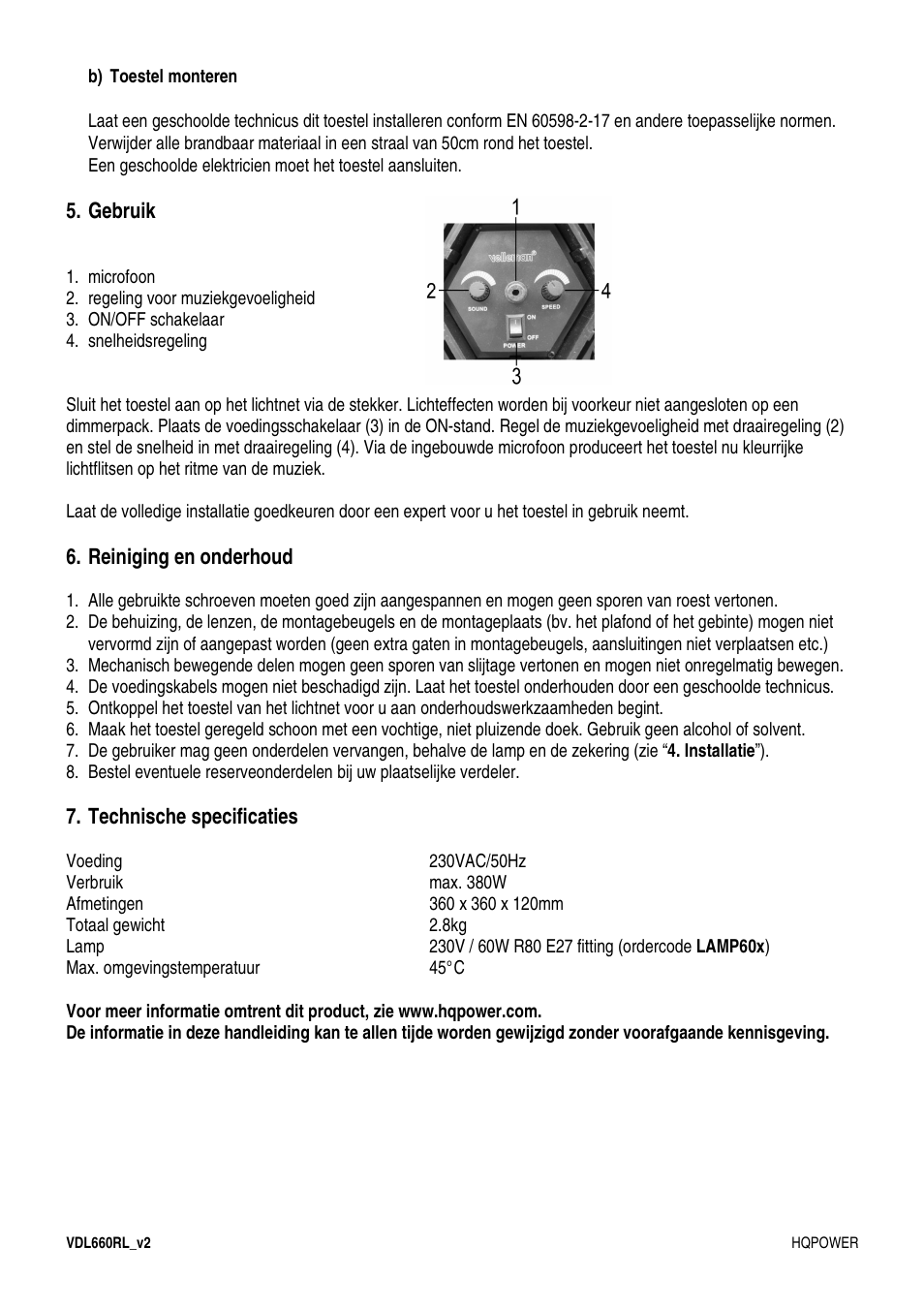 Velleman VDL660RL User Manual | Page 7 / 15