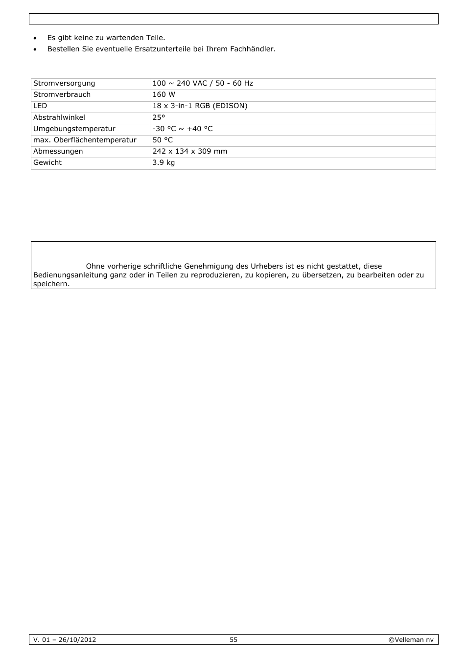 Technische daten | Velleman VDPL1803MHRGB User Manual | Page 55 / 57