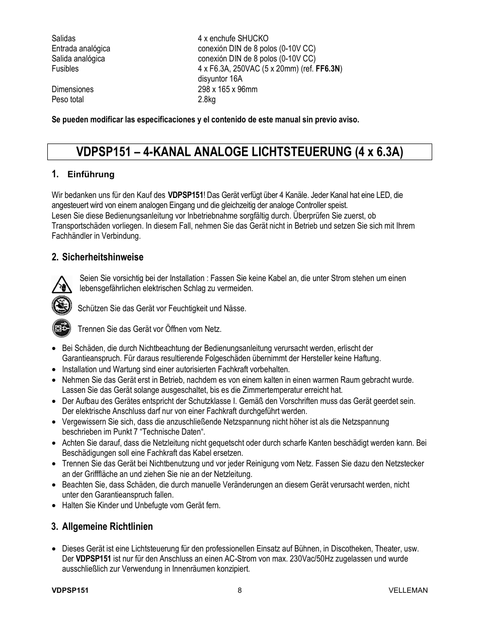 Velleman VDPSP151 User Manual | Page 8 / 10