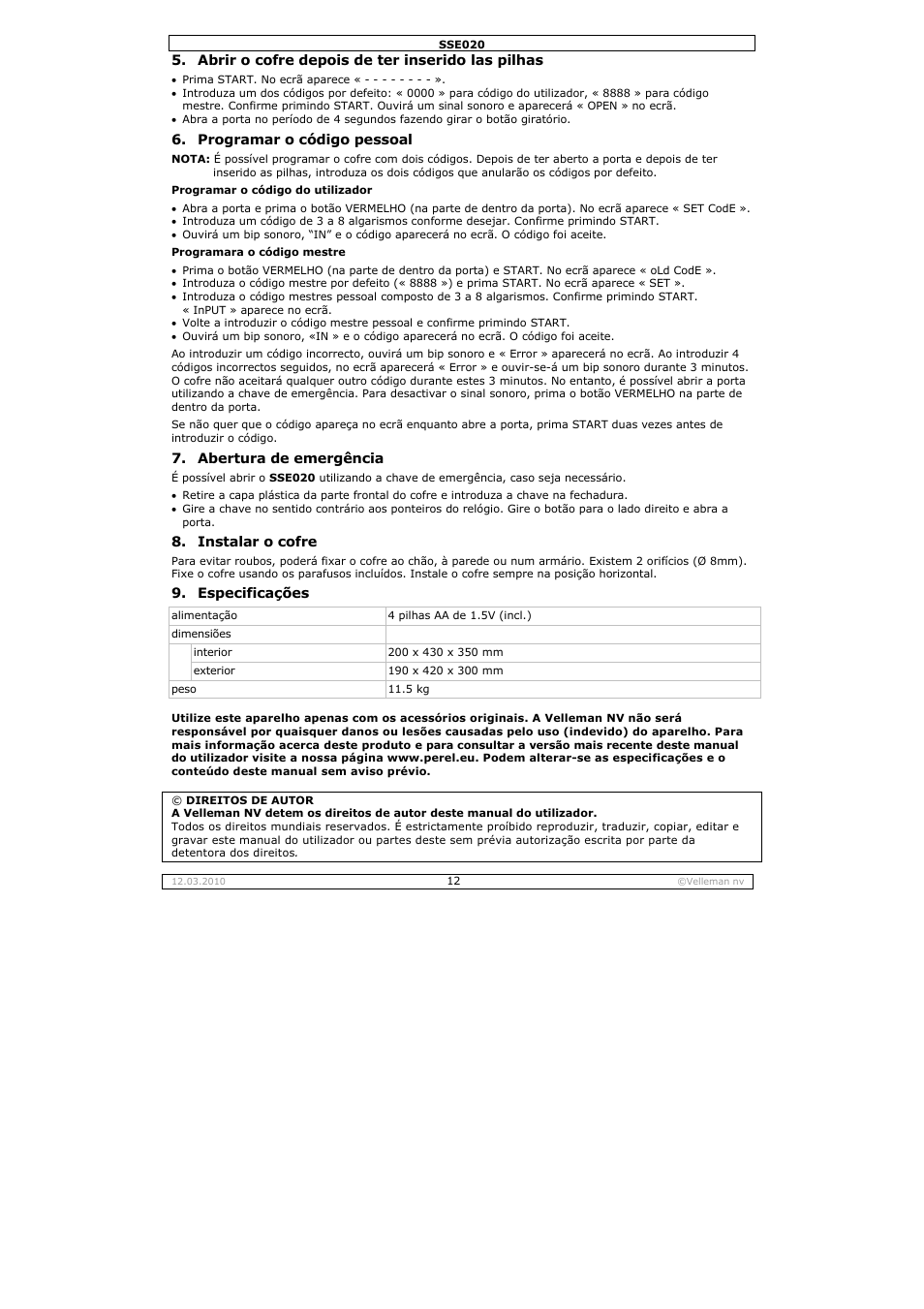 Velleman SSE020 User Manual | Page 12 / 14