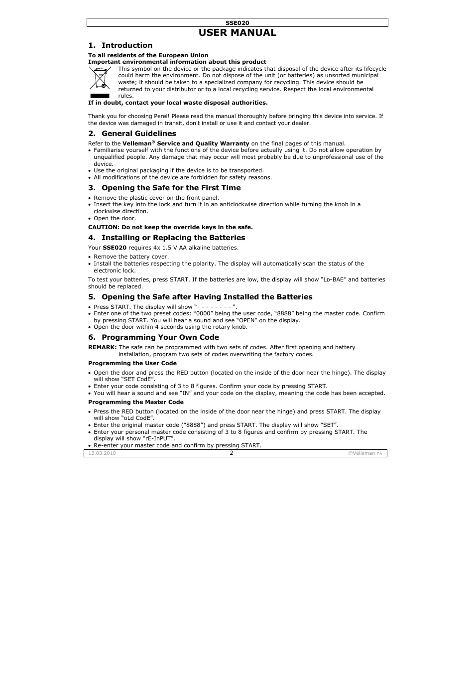 User ma, Anual | Velleman SSE020 User Manual | Page 2 / 14