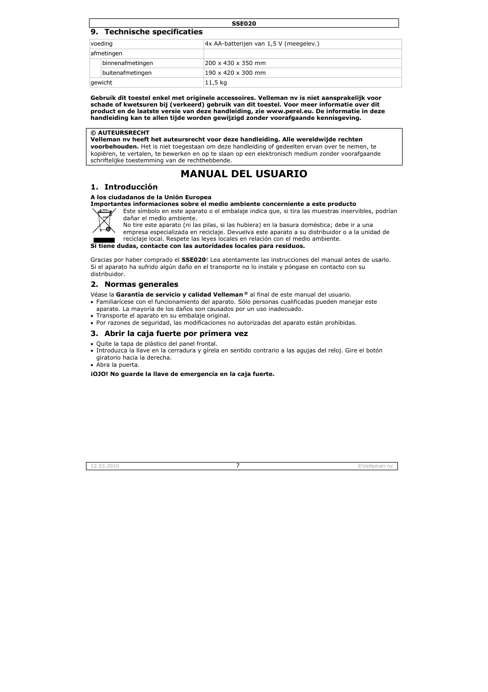 Nual del, L usuar | Velleman SSE020 User Manual | Page 7 / 14