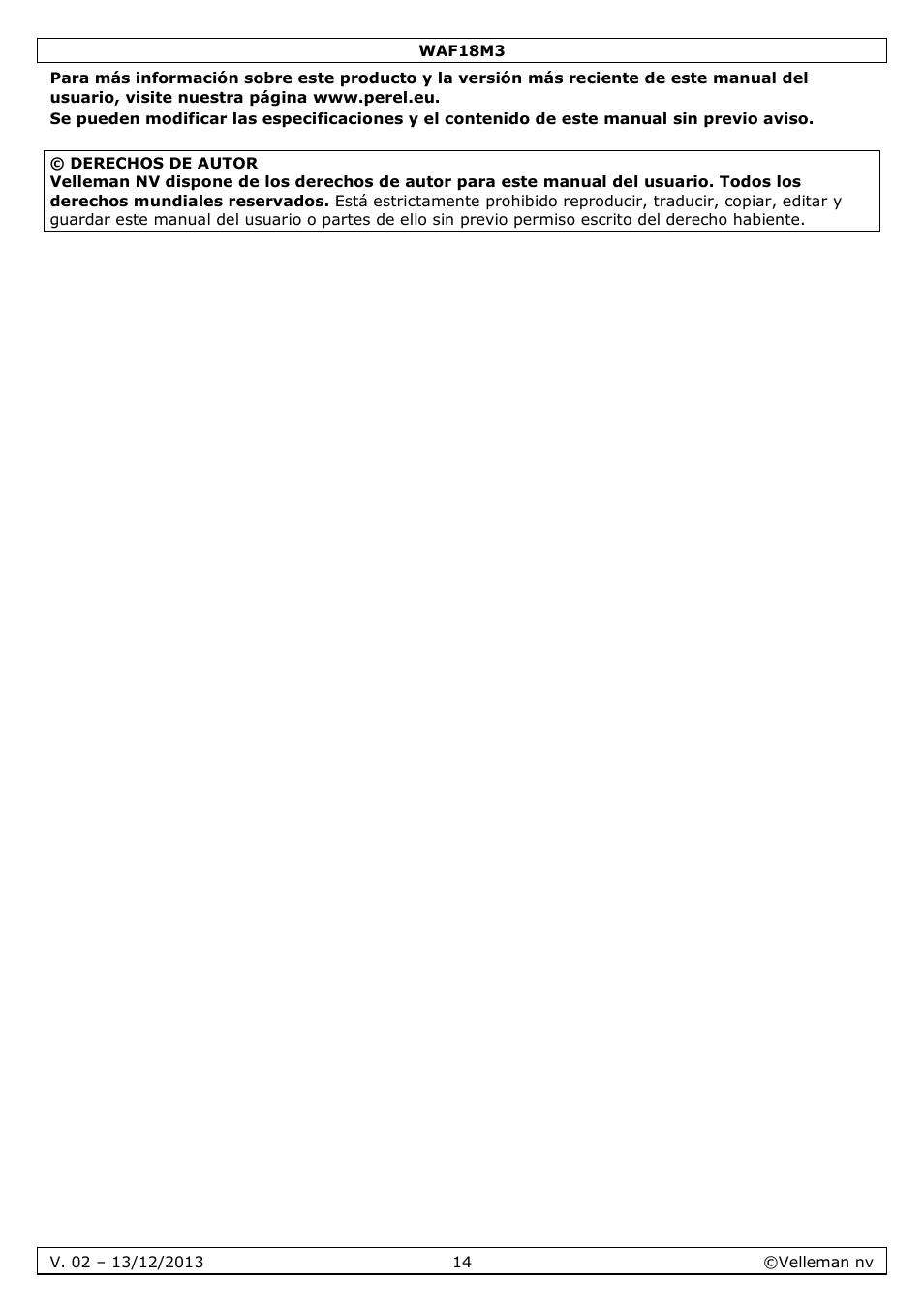 Velleman WAF18M3 User Manual | Page 14 / 22