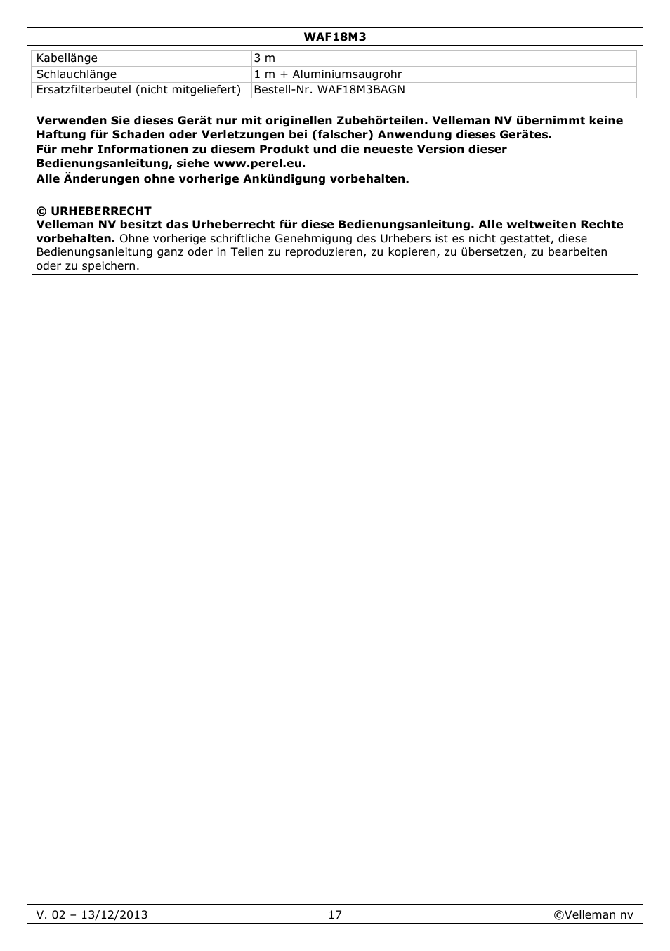 Velleman WAF18M3 User Manual | Page 17 / 22