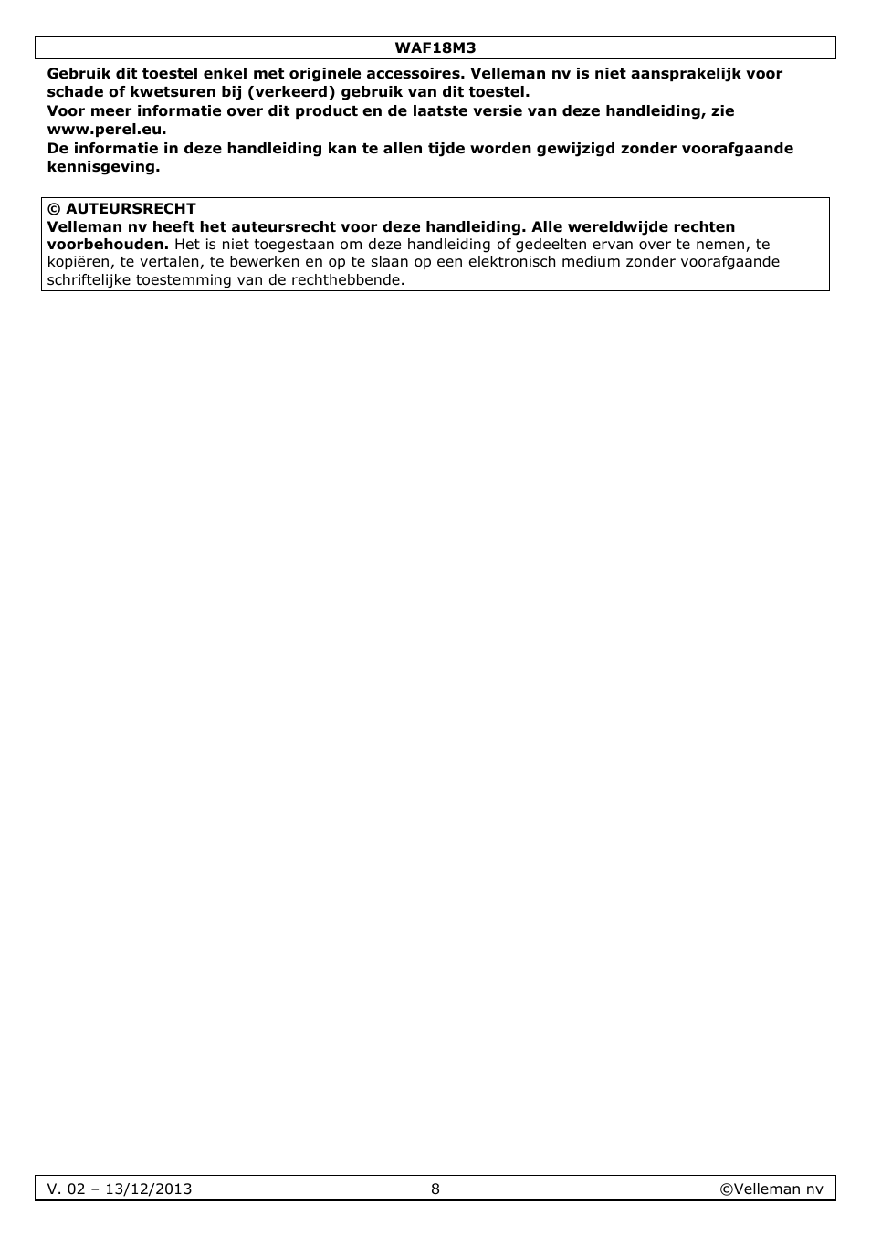 Velleman WAF18M3 User Manual | Page 8 / 22