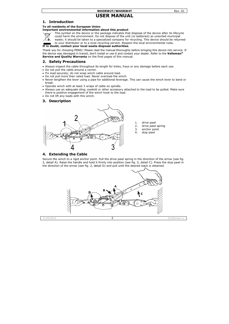 User ma, Anual | Velleman WHORW2T User Manual | Page 2 / 14