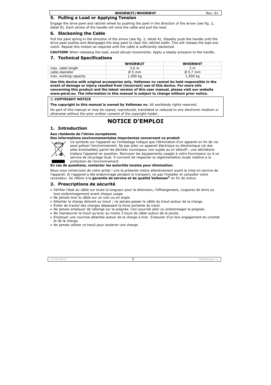 Otice d, Emploi | Velleman WHORW2T User Manual | Page 3 / 14