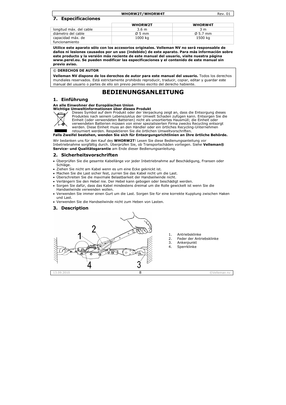 Bedie, Enungs, Anleitu | Velleman WHORW2T User Manual | Page 8 / 14