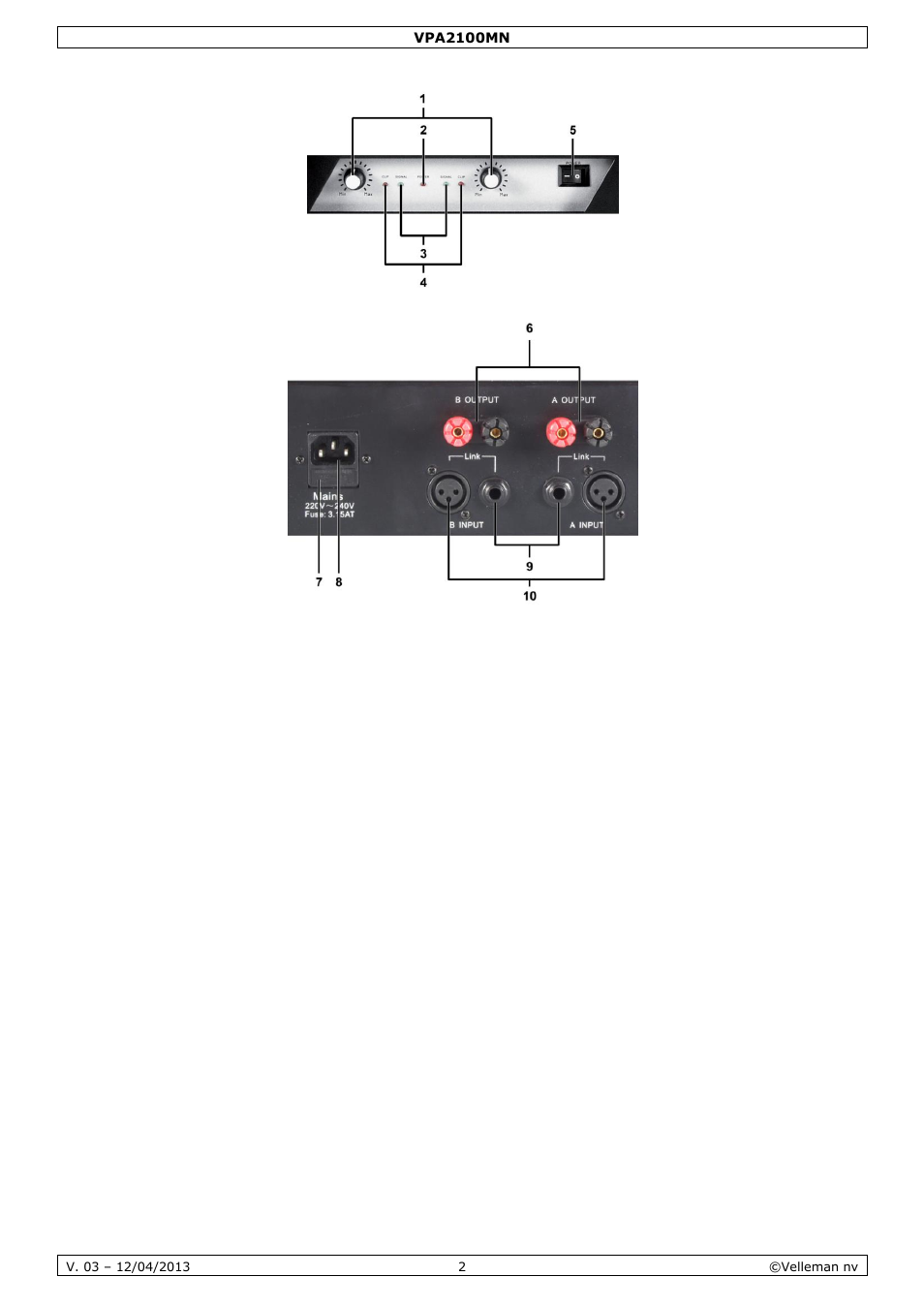 Velleman VPA2100MN User Manual | Page 2 / 18