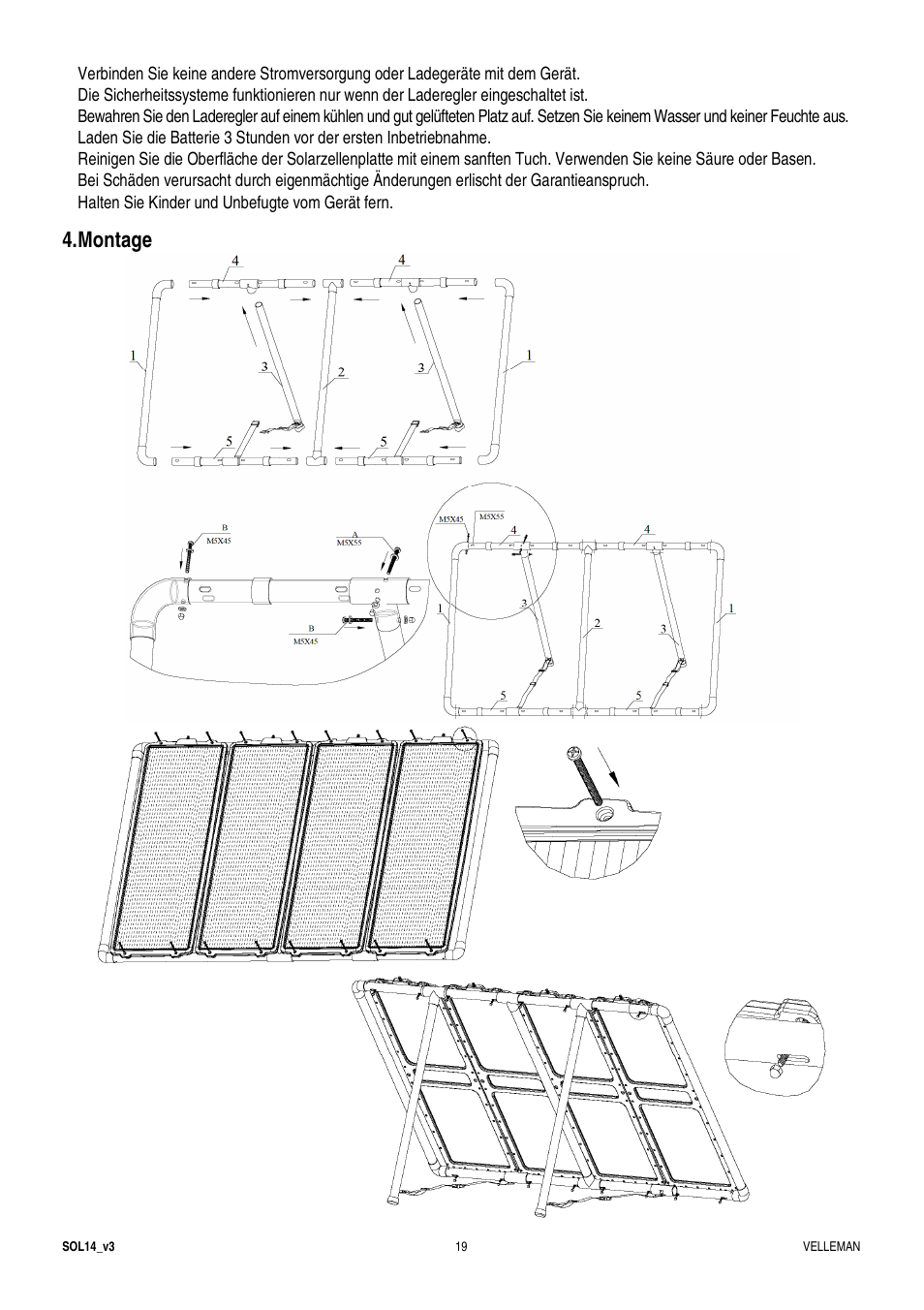 Montage | Velleman SOL14 User Manual | Page 19 / 24