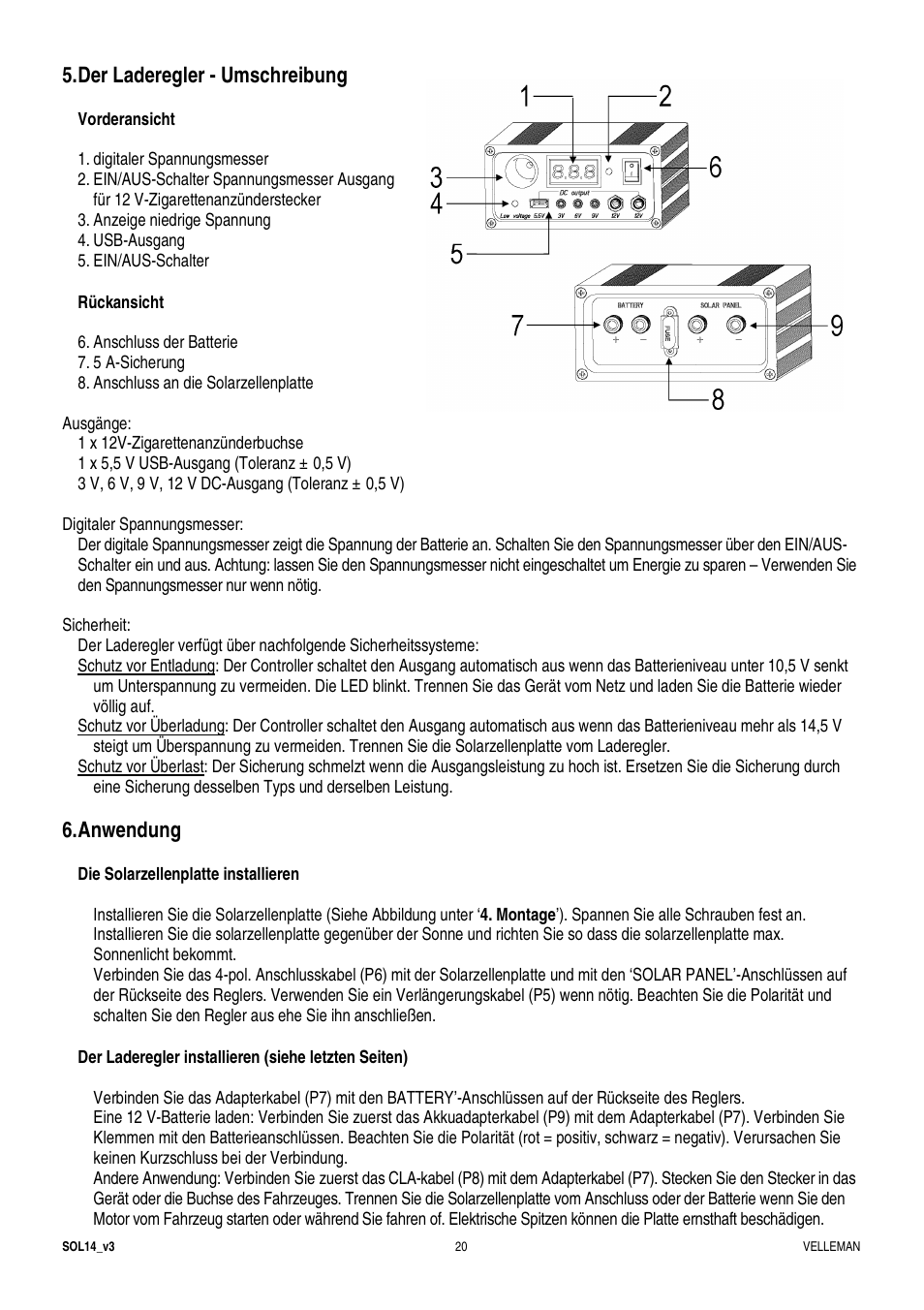 Der laderegler - umschreibung, Anwendung | Velleman SOL14 User Manual | Page 20 / 24