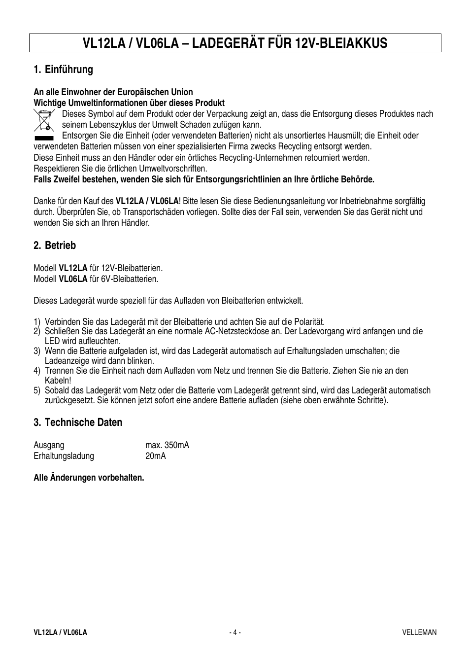 Velleman VL06LA User Manual | Page 4 / 4
