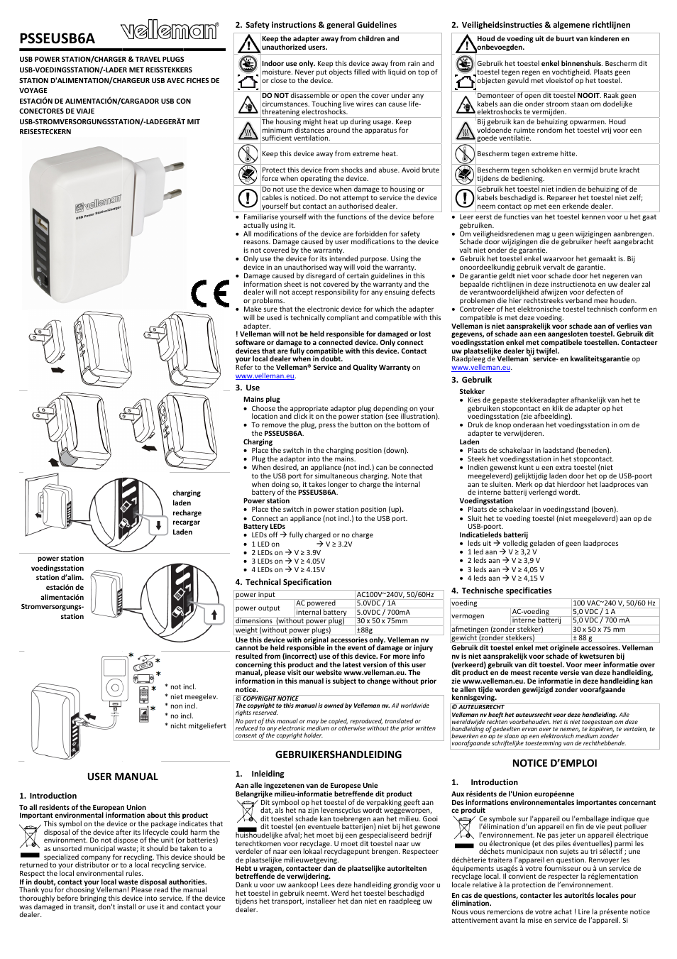 Velleman PSSEUSB6A User Manual | 2 pages