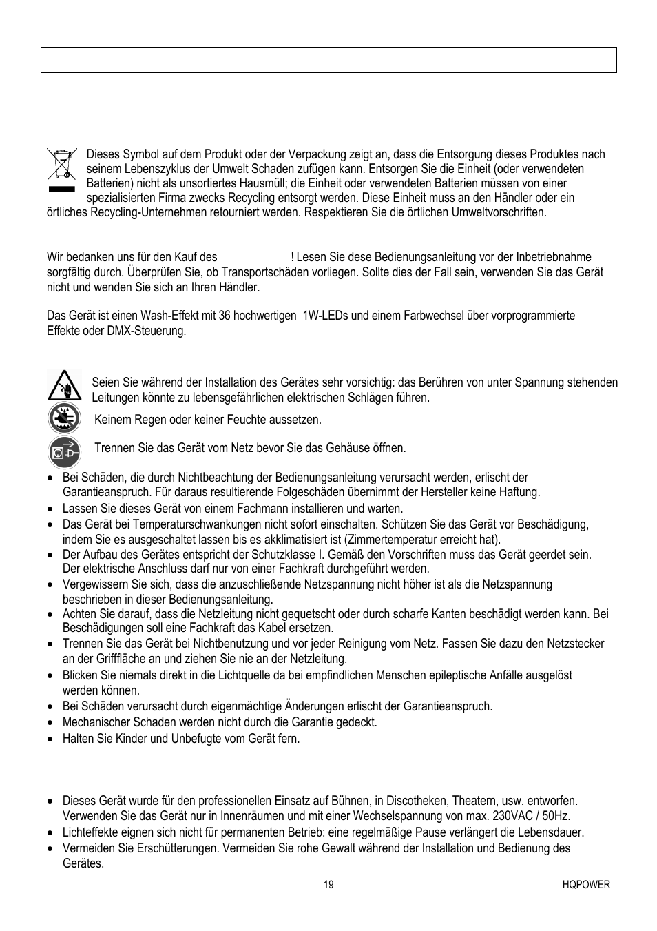 Vdplow3601 – led wash-effekt für den außenbereich | Velleman VDPLOW3601 User Manual | Page 19 / 22