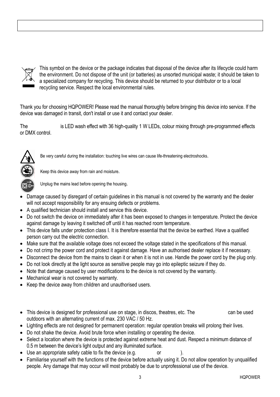 Vdplow3601 – outdoor led wash effect | Velleman VDPLOW3601 User Manual | Page 3 / 22