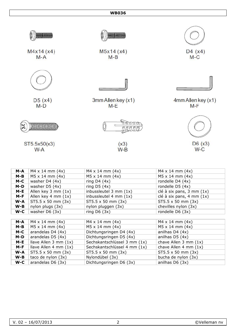 Velleman WB036 User Manual | Page 2 / 18