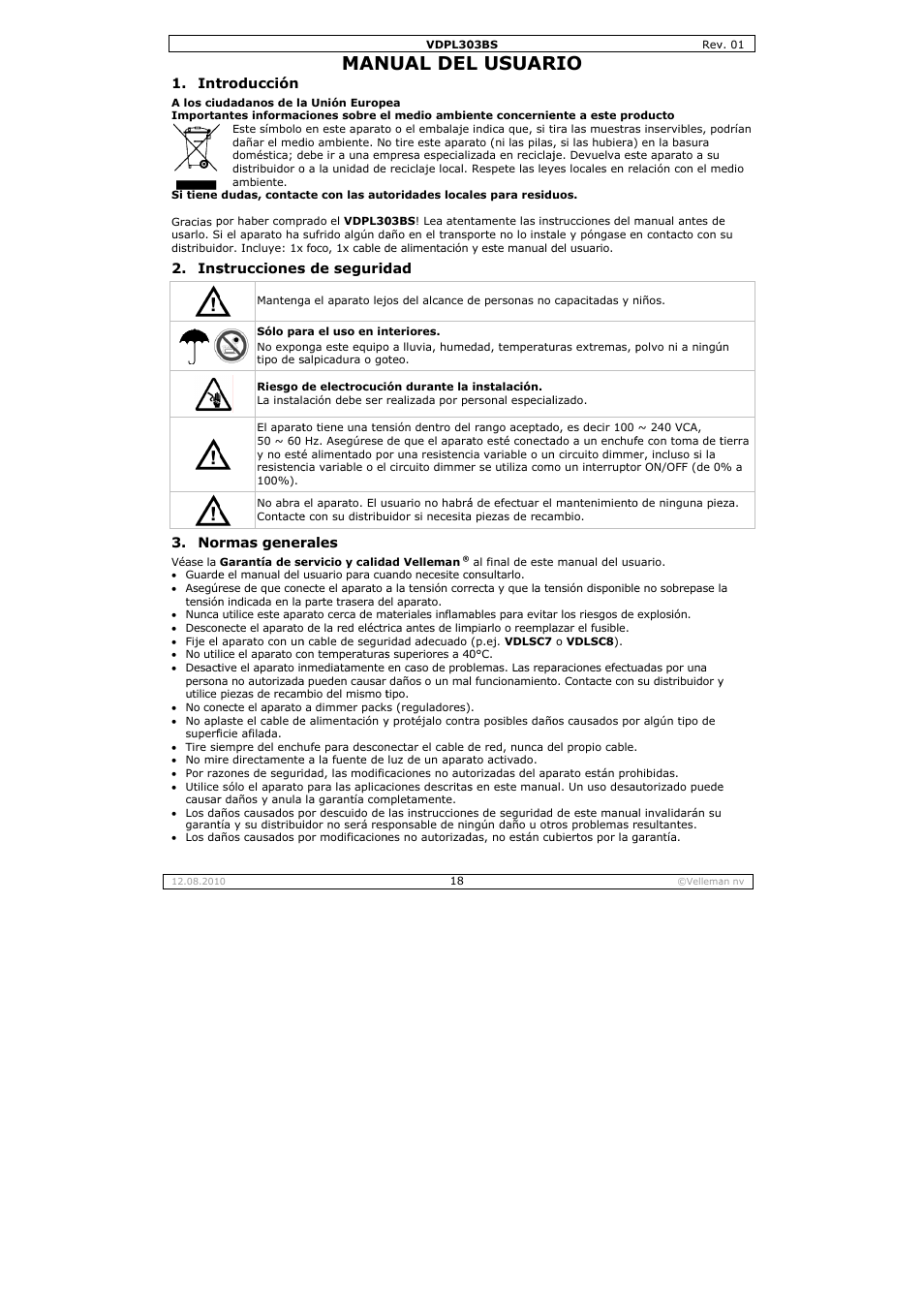 Nual del, L usuar | Velleman VDPL303BS User Manual | Page 18 / 30