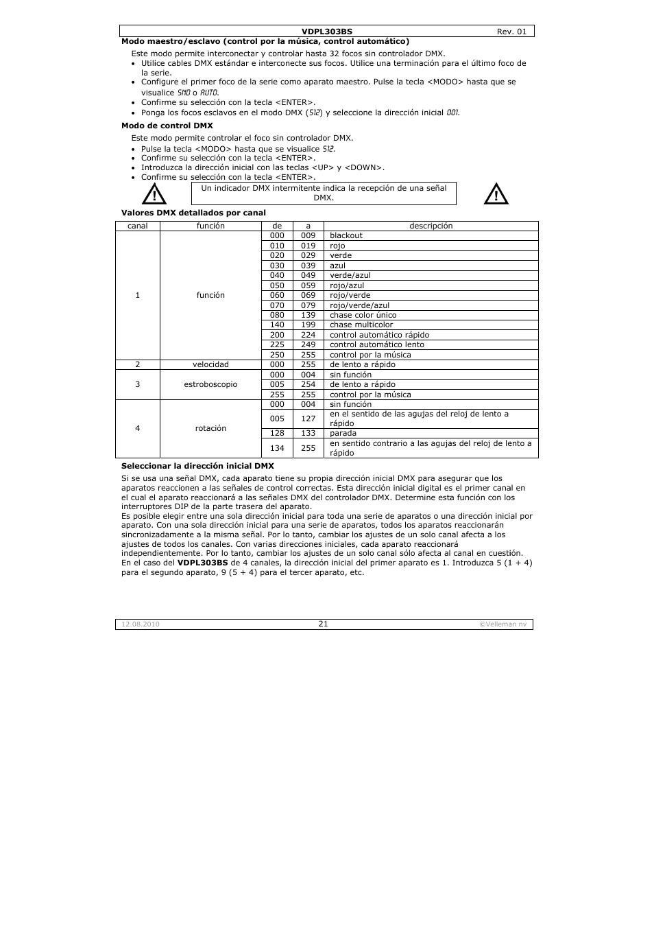 Velleman VDPL303BS User Manual | Page 21 / 30
