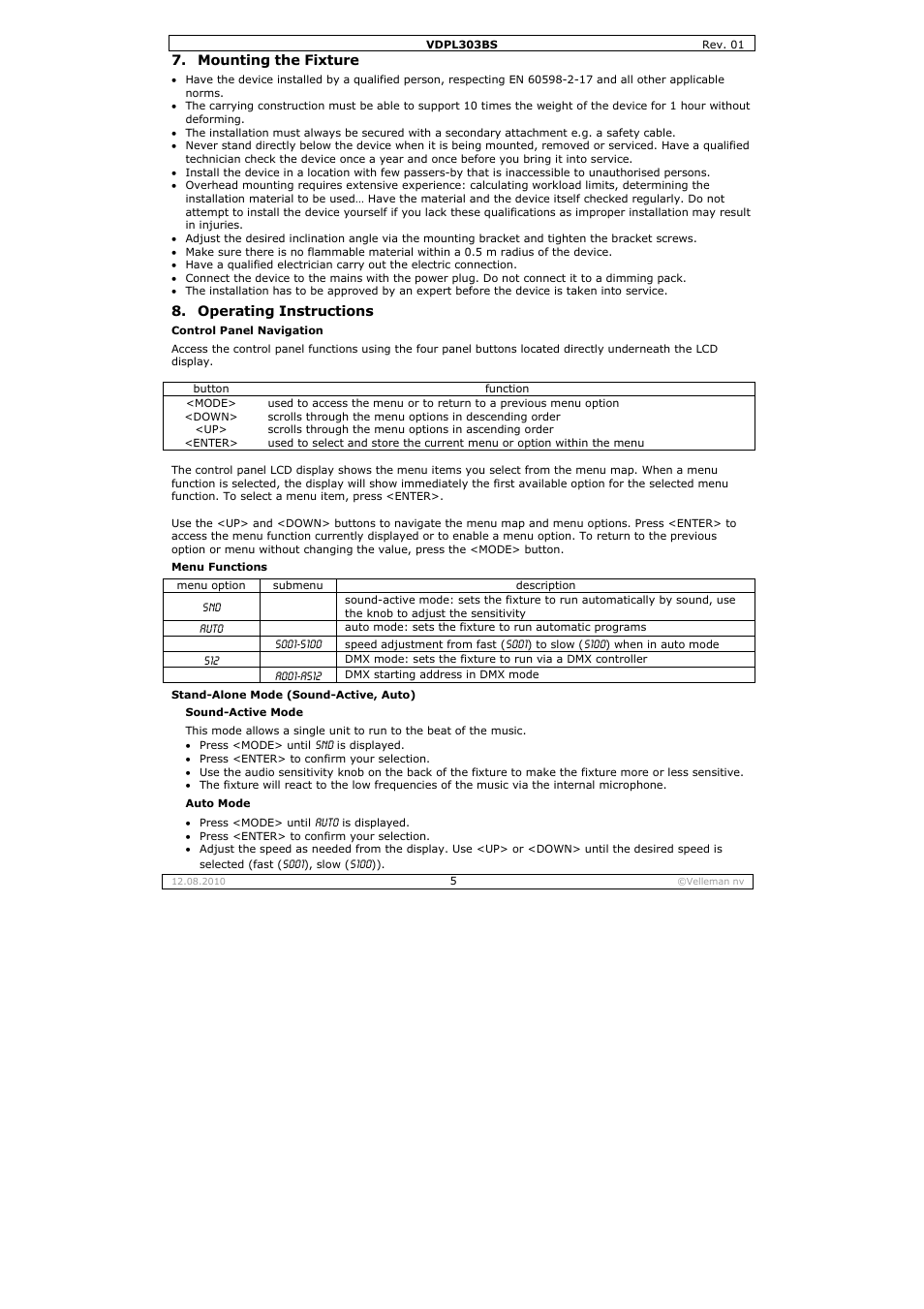 Velleman VDPL303BS User Manual | Page 5 / 30